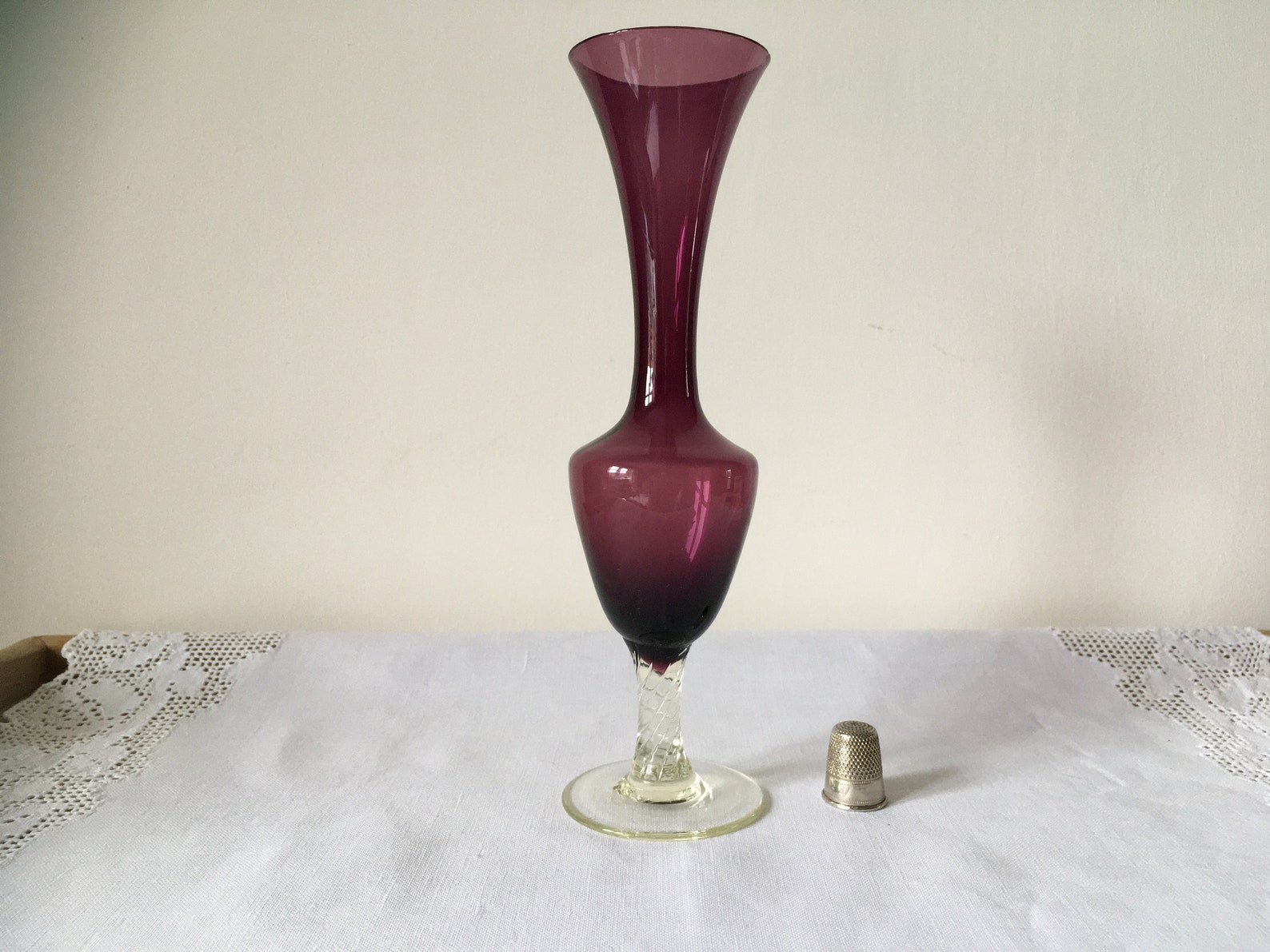 Single Stem Vintage Vase Purple and Clear Glass Etsy
