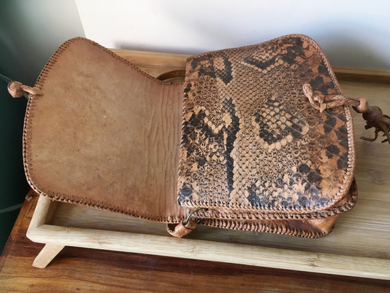 Snakeskin  Shoulder bag  Light Brown Handmade in … - image 4