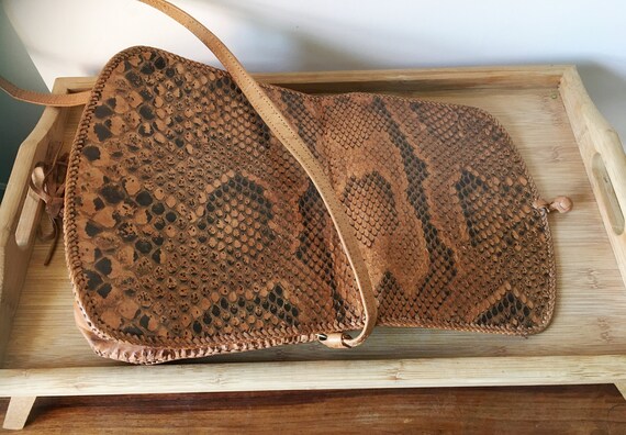 Snakeskin  Shoulder bag  Light Brown Handmade in … - image 3