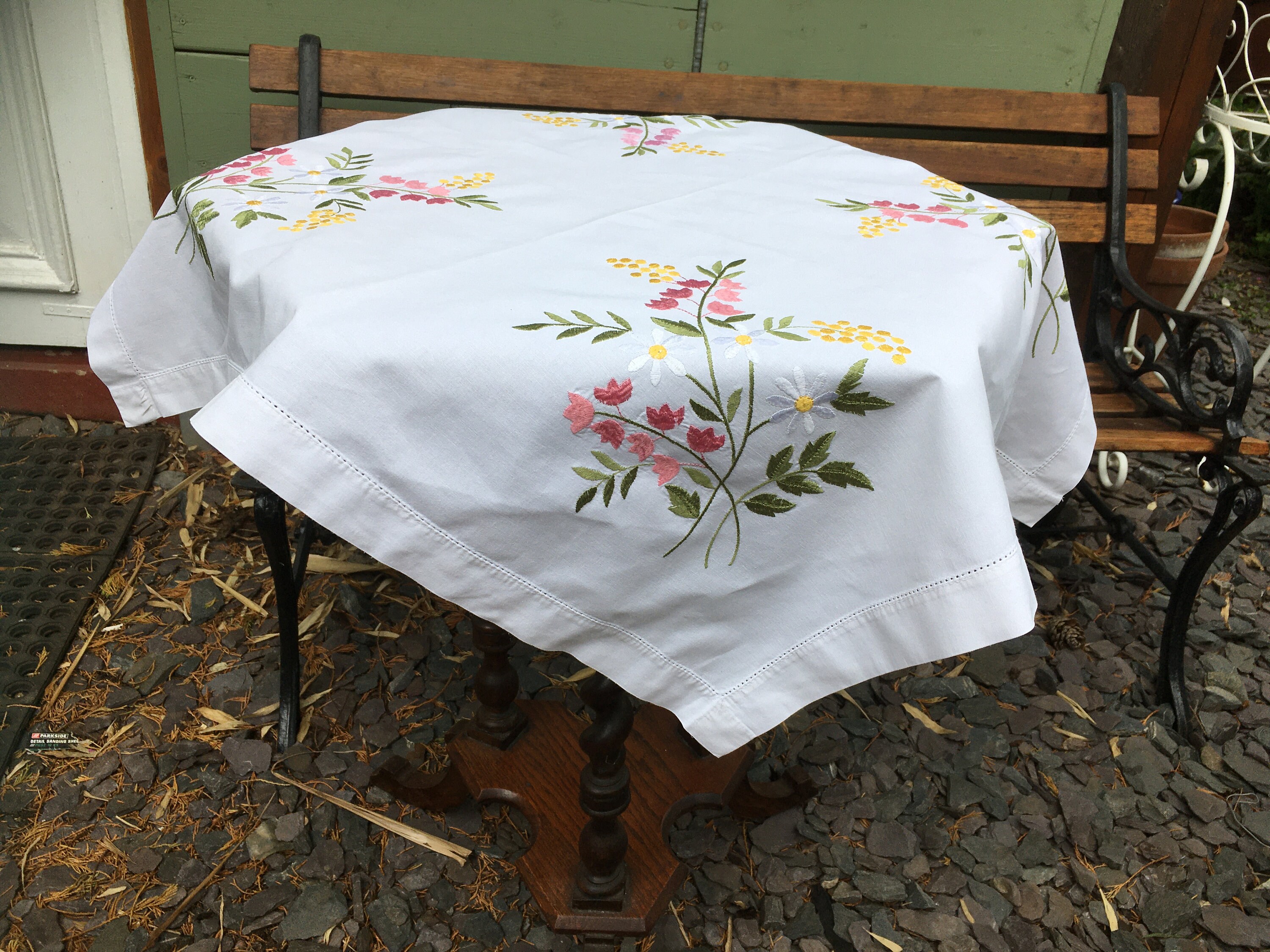 Small Square White Linen Tablecloth Intricately Machine Etsy UK