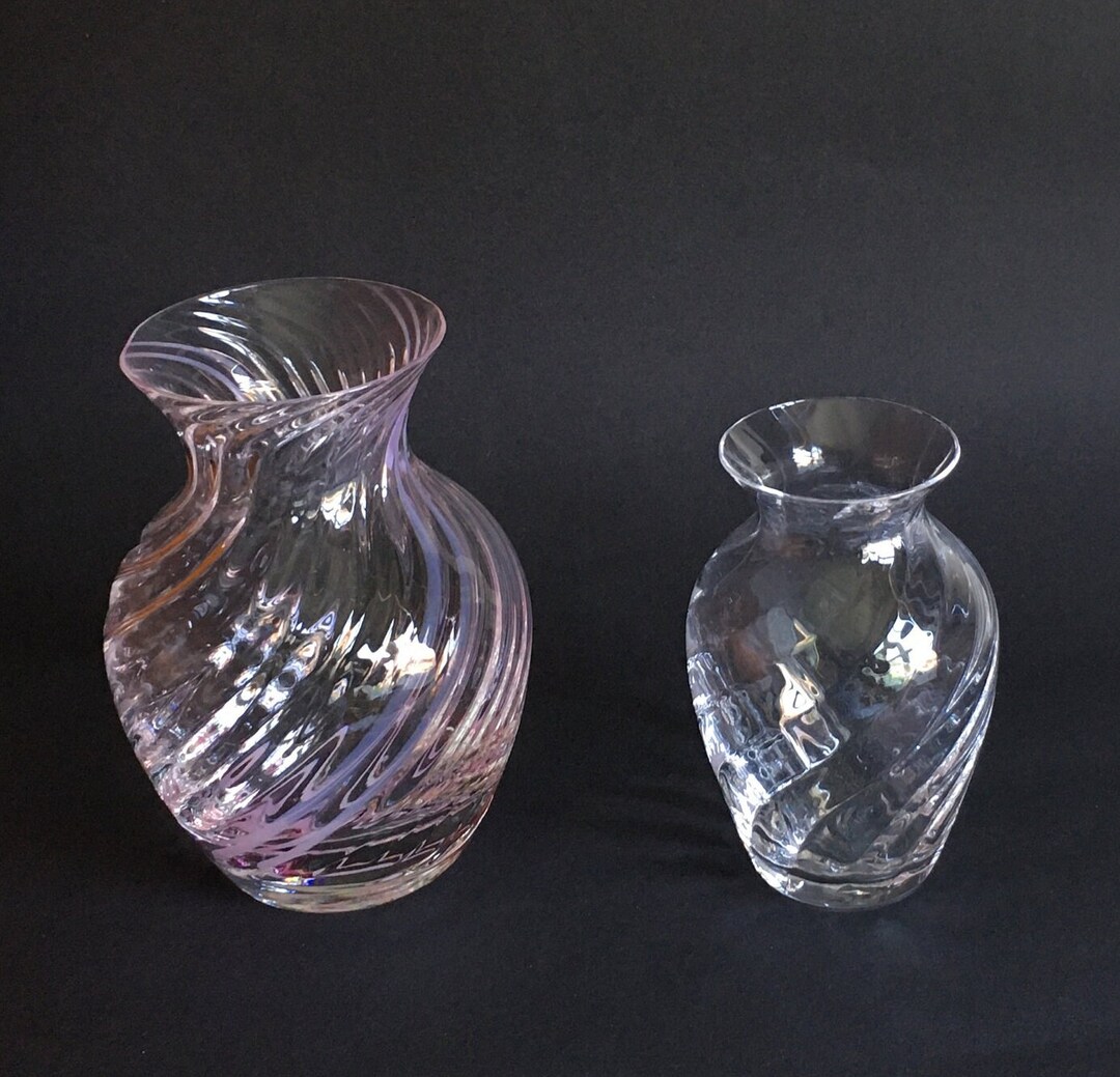 Two Glass Caithness Style Vintage Vases Ribbed Stripe Pink and Etsy