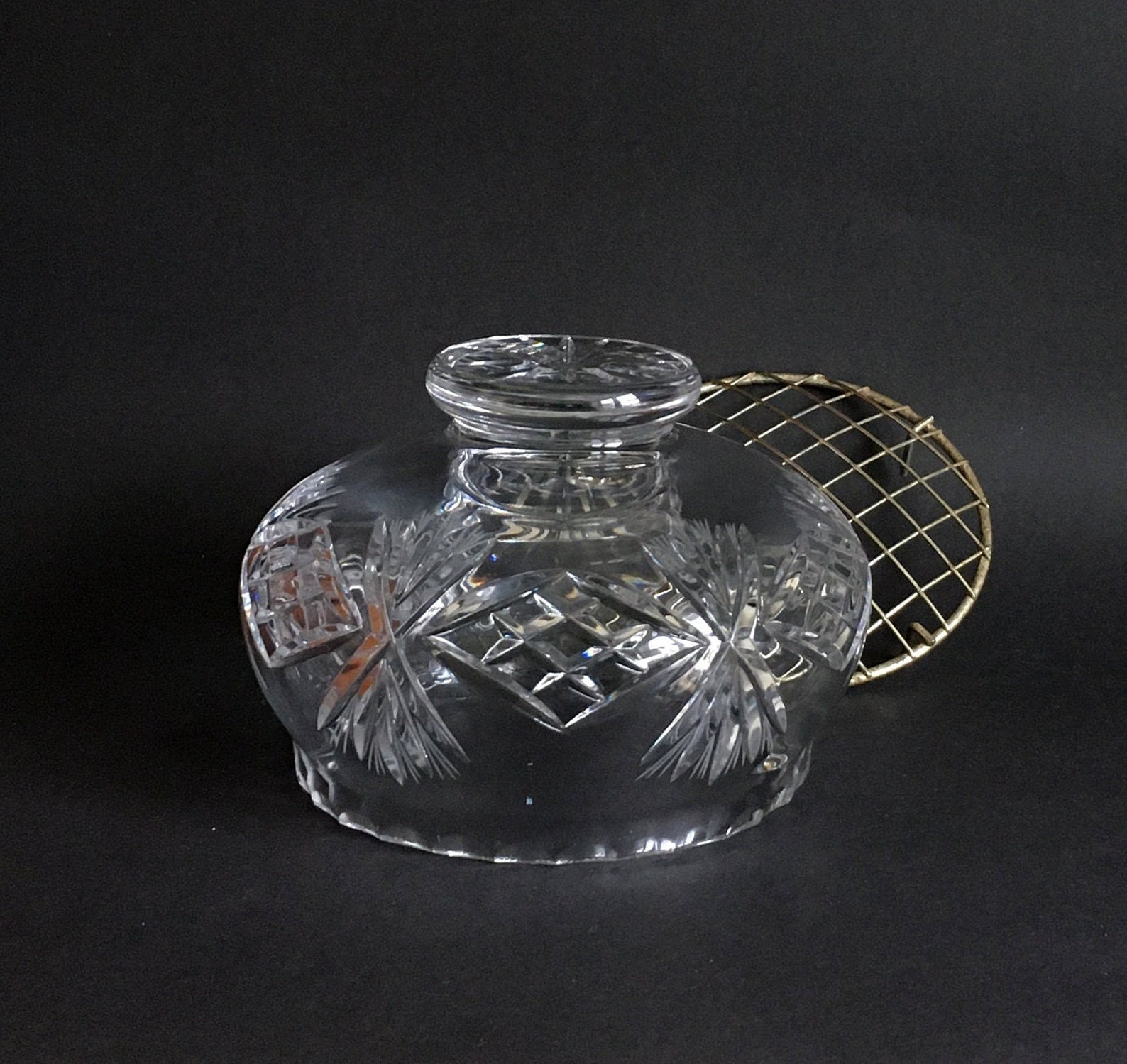 Large Heavy Lead Crystal Rose Bowl Faceted Rim Starburst Etsy