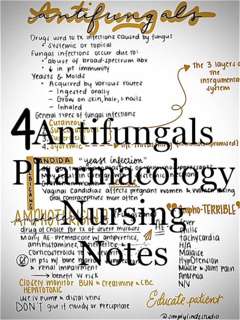 Nursing Notes Pharmacology Antifungals Pharm Nursing Etsy