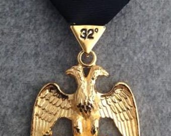 Scottish Rite 32nd Degree Jewel - Wings Down (Black Ribbon)