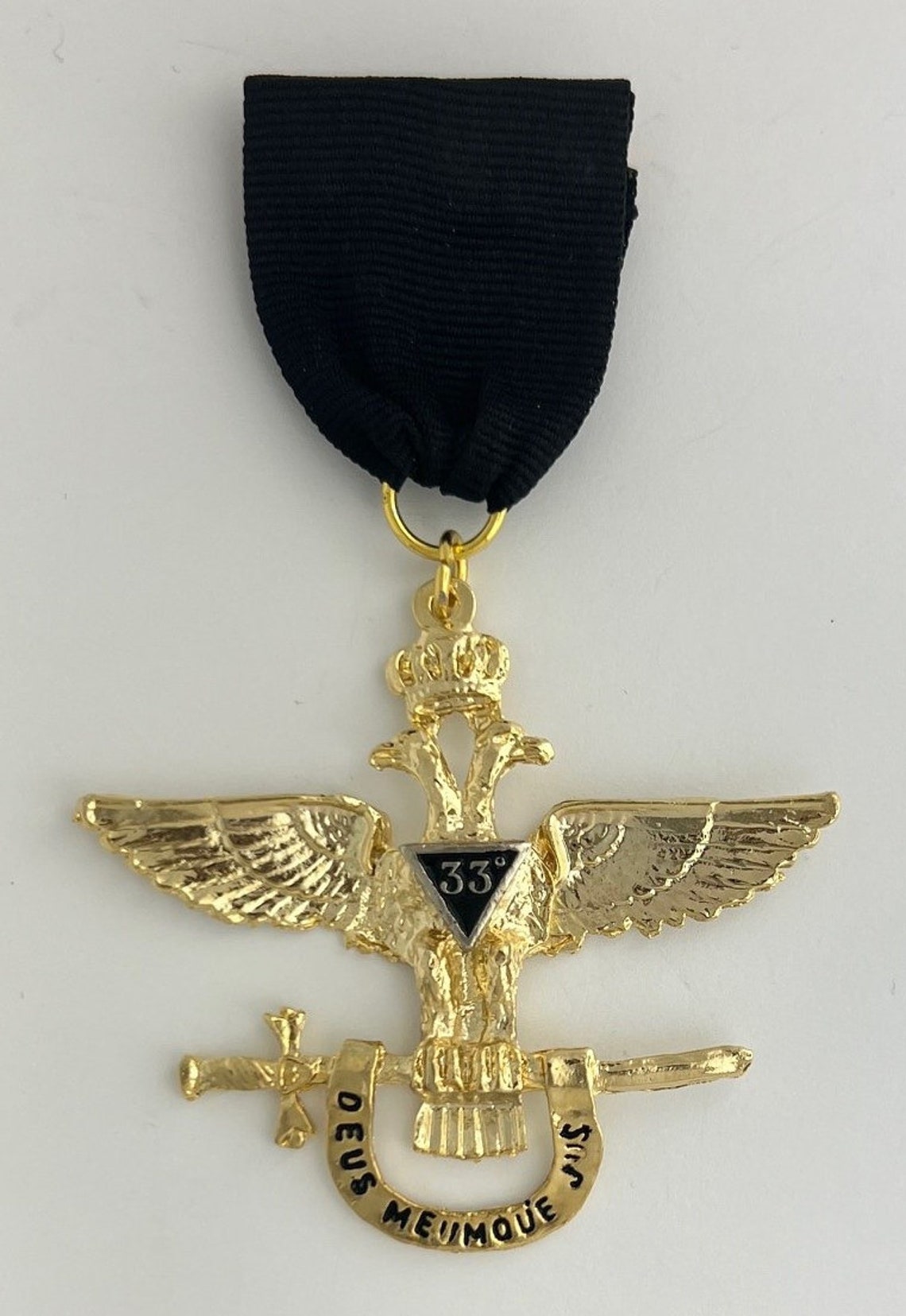 Scottish Rite Ribbon Scottish Rite 33rd Degree Jewel - Wings Out (black Ribbon) - Etsy
