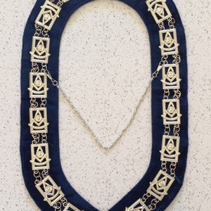 Masonic Past Master Chain Collar in Silver Finish - Blue Backing