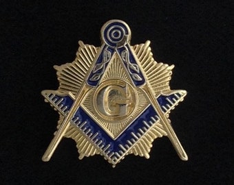 Masonic Square & Compasses with Rays Lapel Pin (Gold)