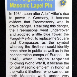 Maçonnique Forget-Me-Not Lapel Pin avec Story Card