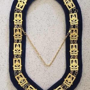 Masonic Past Master Kettenhalsband in Gold-Finish - Blaue Rückseite