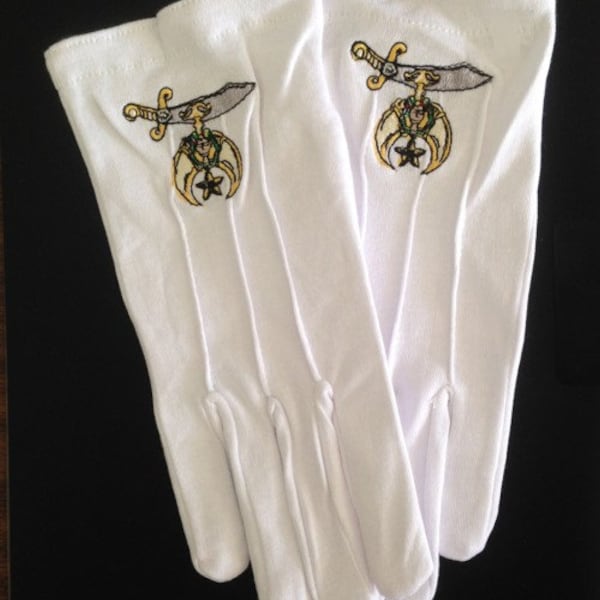 Shriner Gloves - Cotton, Snap-Wrist, Embroidered Emblems