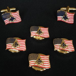 Masonic & U.S. Flag Button Cover and Cuff Link Set