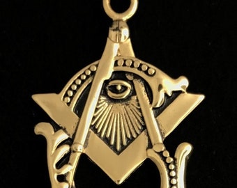 Masonic Vintage Emblem Pendant in Stainless Steel (Antique Gold Plated)