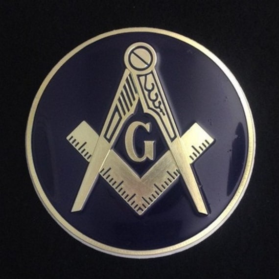 Masonic Past Master Auto Emblem - Square & Compass Round Badge, 3 Inch, Blue - View #5