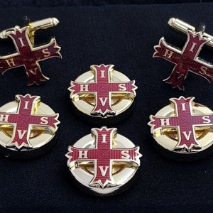 Red Cross of Constantine Button Cover and Cuff Link Set