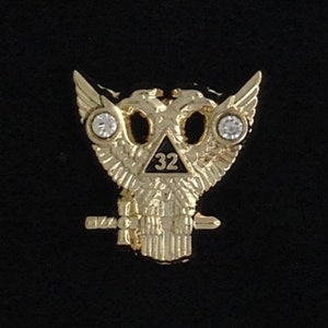 Scottish Rite 32nd Degree Double Headed Eagle (Wings Up) with Stones Lapel Pin