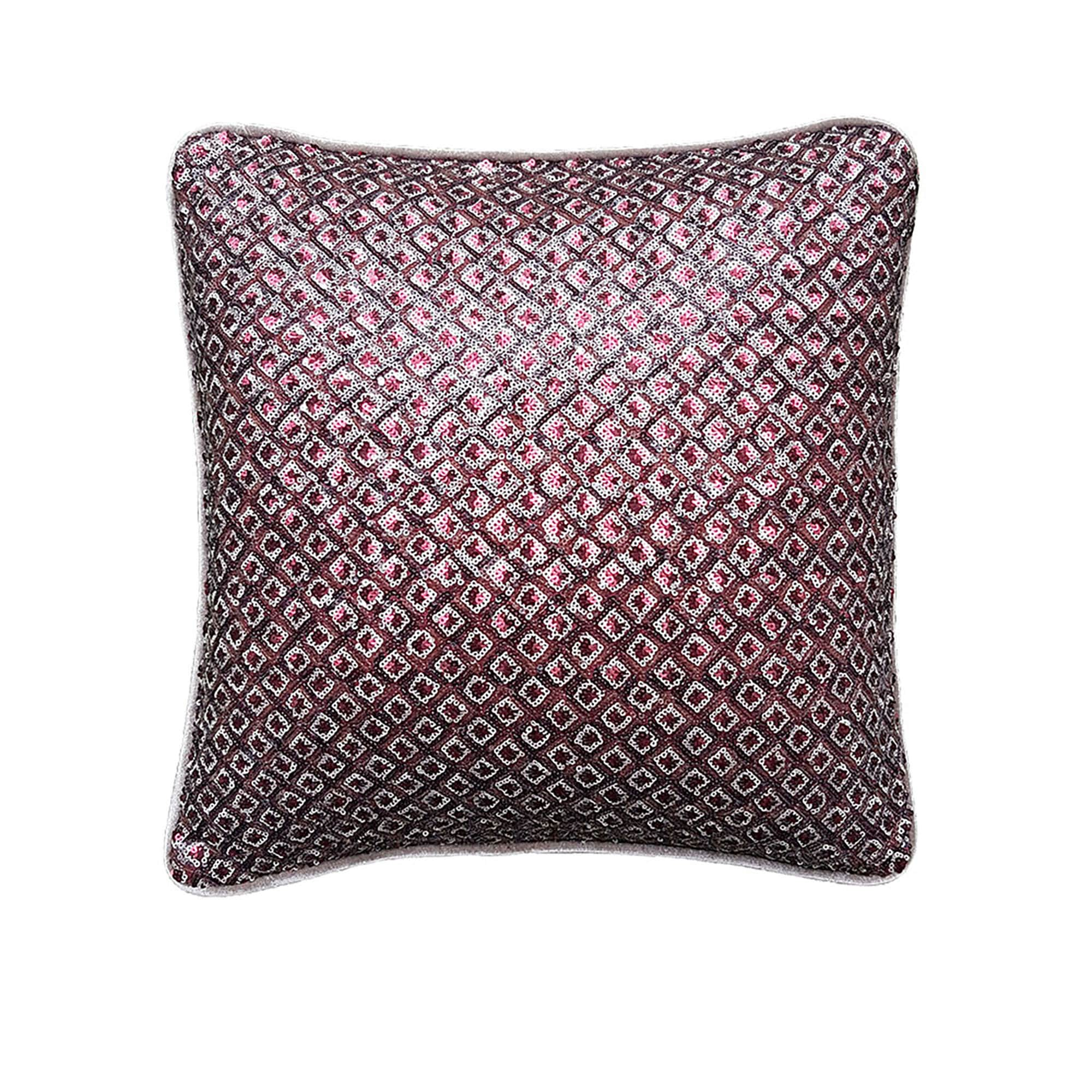 Housse de Coussin Decorative, Fringe, Tissu Scintillant Sequins, Velours Beige et Rouge Foncé, Possi