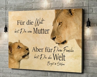 Geschenk für Mama, Mutter zum Geburtstag, Weihnachten & Muttertag. Einzigartige und persönliche Leinwand Löwenmutter