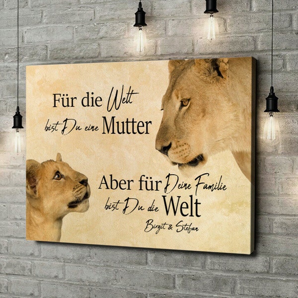 Geschenk für Mama, Mutter zum Geburtstag, Weihnachten & Muttertag. Einzigartige und persönliche Leinwand Löwenmutter