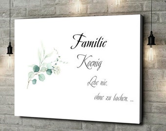 Personalisierte Leinwand Leben & Lachen Geschenk für Deine Familie, Familienbild, Wandbild Familie, Geburtstag, Leinwand Familie