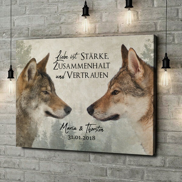 Personalisierte Leinwand Wolf Love Geschenk für den Freund, Freundin, Beziehung, zum Jahrestag, Hochzeitstag, Geburtstag