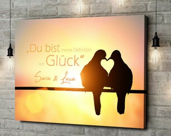 Personalisierte Leinwand Love Birds Hochzeitstags Geschenk, Geschenk für Ehemann, Geschenk für Ehefrau, Hochzeitstags Geschenk