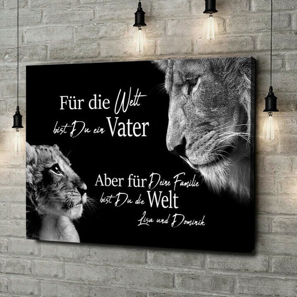 Geschenk Leinwand Löwe mit Name, Geschenk Papa Name, Geschenk Vater, Weihnachtsgeschenk für Papa, Vatertag, Geburtstag, Geschenk für Mann,