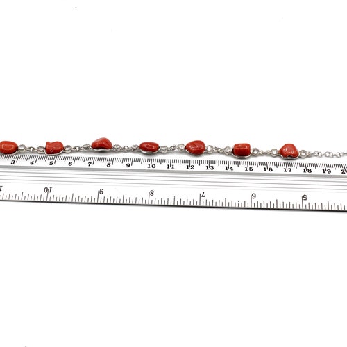Red coral Bracelets, handmade bracelet, sterling silver bracelet, birthstone bracelet, red gemstone bracelet,Zircone bracelet, gift for shops her,