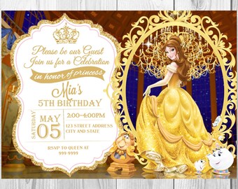 envelopes BB V7 Personalised Belle Beauty and the Beast Birthday Party Invites