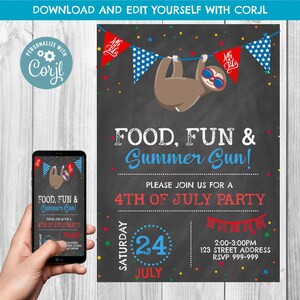 INSTANT DOWNLOAD, 4th of July Invitation, Fourth of July Celebration, BBQ Fireworks, Neighborhood Block Party, July 4th, 4th of July