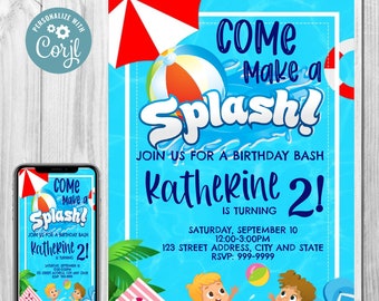 Pool Party Invitation - Pool Party Birthday Invitation - Pool Party - Birthday Invite - Instant Download-Corjl - Pool Party - Splish Splash