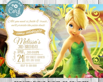 INSTANT DOWNLOAD - Tinkerbell Invitation - Tinkerbell Birthday Invitation - Tinkerbell - Birthday Invite - fairy - Princess -  Corjl