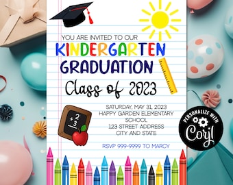 INSTANT DOWNLOAD Kindergarten Graduation Invitation, Editable Kindergarten Graduation Announcement, Class Graduation Ceremony
