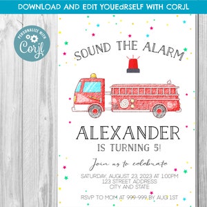 Fire Truck Invitation - Fire Truck Birthday Invitation - Fire Truck - Birthday Invite - Instant Download-Corjl - FireTruck - Fireman