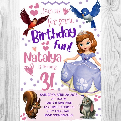 Personalized Sofia the First Birthday Invitation Sofia the Etsy