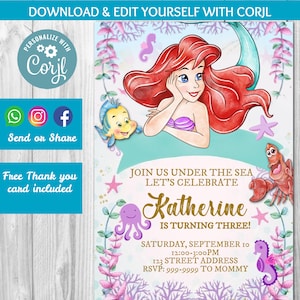 INSTANT DOWNLOAD - Mermaid Invitation - Mermaid Birthday Invitation - Princess - Mermaid - Little Mermaid - Birthday - Princesses - Corjl