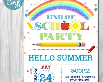 End of School Party Editable Invitation, Schools Out Party Invite ...