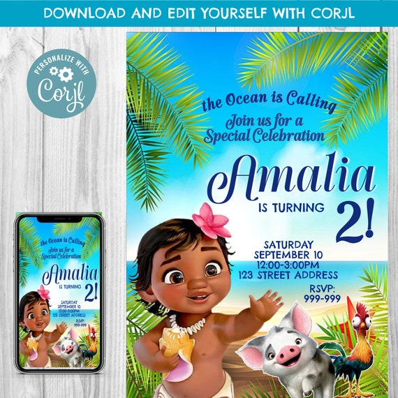 Buy Baby Moana Invitation Baby Moana Birthday Invitation Baby