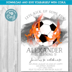 INSTANT DOWNLOAD Soccer Birthday Invitation, Soccer Invitation, Soccer Ball Invitation, Soccer Birthday, Soccer, Corjl
