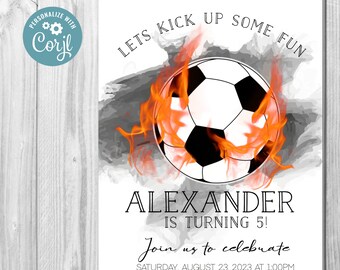 INSTANT DOWNLOAD Soccer Birthday Invitation, Soccer Invitation, Soccer Ball Invitation, Soccer Birthday, Soccer, Corjl