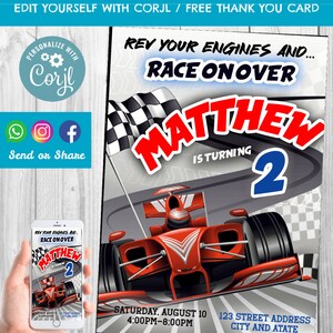 Race Cars Birthday Invitation, Race Cars Invite, Race Cars Party, Race Cars Birthday, Race Cars, Race Car, Hot Car, Corjl, Thank you Card