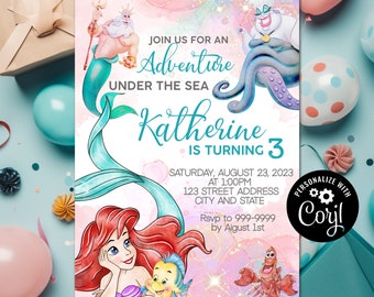 INSTANT DOWNLOAD - Little Mermaid Invitation - Little Mermaid Birthday Invitation - Little Mermaid- Birthday Invite - Little Mermaid  Corjl