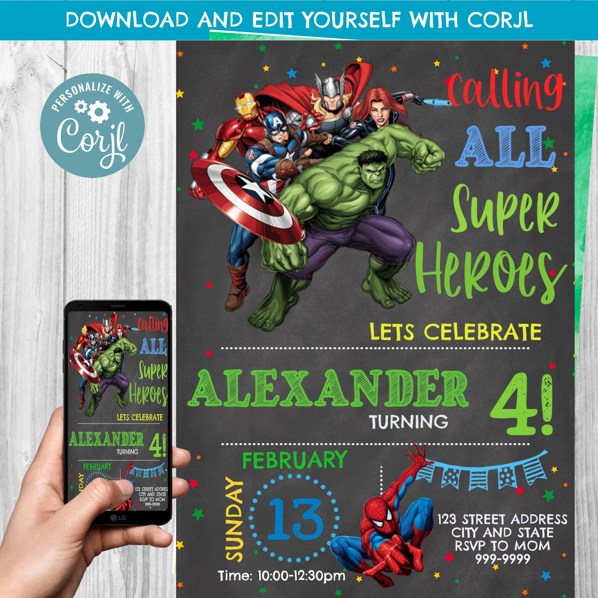 Invitation anniversaire personnalisable - Avengers - CililaCreation