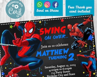 INSTANT DOWNLOAD Spiderman Birthday Invitation, Spiderman Invitation, Spiderman Invitation, Superhero Birthday, Spiderman, Corjl