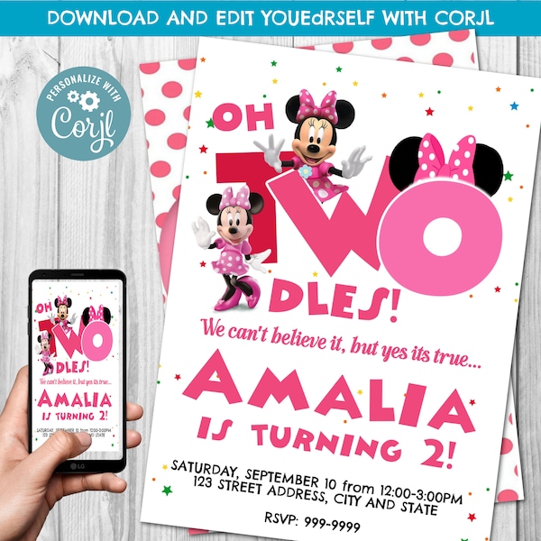 INSTANT DOWNLOAD - Minnie Mouse Invitation - Minnie Mouse Birthday Invitation - Minnie Mouse - Birthday Invite - Minnie - Corjl