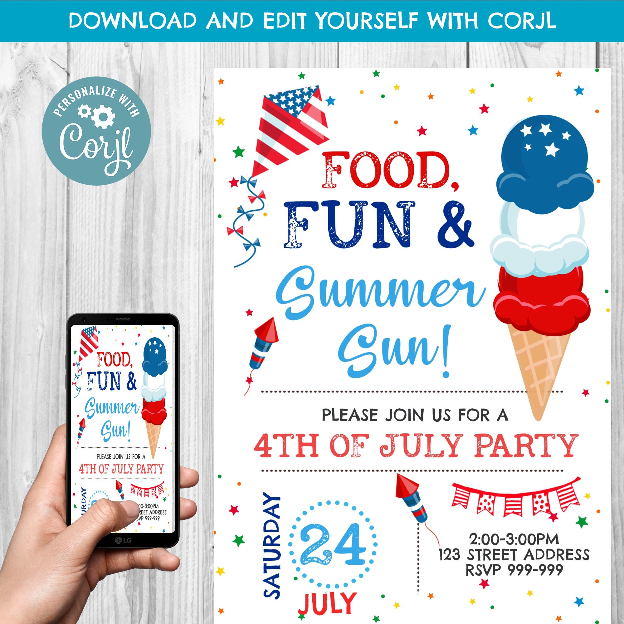INSTANT DOWNLOAD, 4th of July Invitation, Fourth of July Celebration,…
