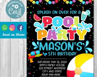 INSTANT DOWNLOAD, Pool Party invitation, Pool party Birthday Invitation, Summer Invitation, Pool party, Pool party Birthday, Pool, Summer