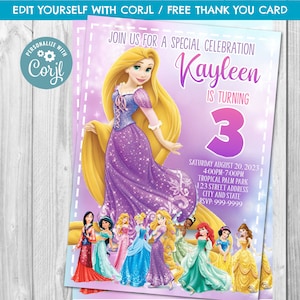 INSTANT DOWNLOAD Tangled Birthday Invitation, Tangled Invitation, Tangled Invite, Tangled Birthday, Princesses, Girl Birthday Corjl