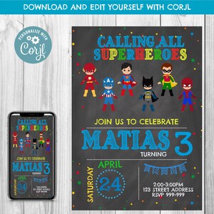 DOWNLOAD INSTANTÂNEO Convite de aniversário de super-heróis, Convite de super-heróis, Aniversário de super-heróis, Super-heróis, Super-heróis, Vingadores