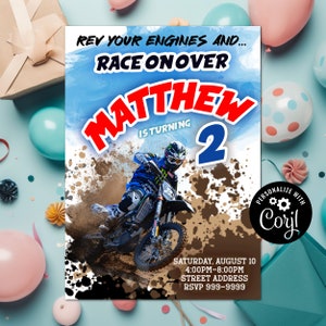 INSTANT DOWNLOAD Bike Party Invitation, Dirt Bike Invites, Instant Download Dirt Bike Invitations, Bike Birthday Invitation Corjl