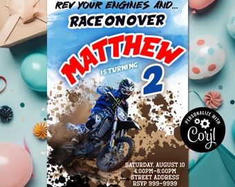 INSTANT DOWNLOAD Bike Party Invitation, Dirt Bike Invites, Instant Download Dirt Bike Invitations, Bike Birthday Invitation Corjl